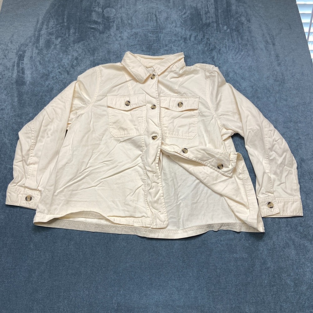 Old Navy Utility Swing Shacket Womens 2XL Off White Cotton Button Front Outdoor